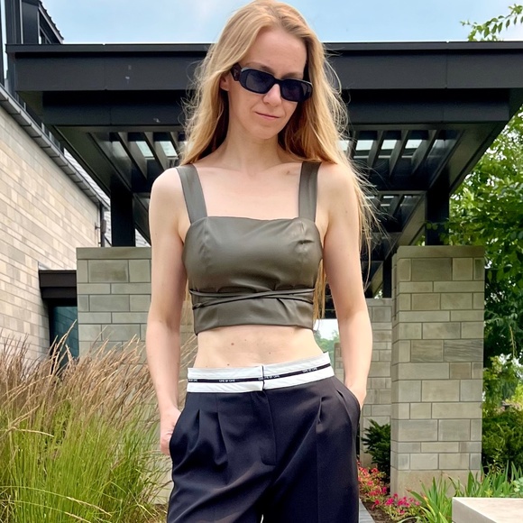 Eco-leather top (color: khaki or dark olive) - Picture 1 of 3